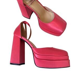 Fuchsia Satin Platform Pumps Chunky Heels Womens 8.5 Barbie Bratz Y2K Coquette